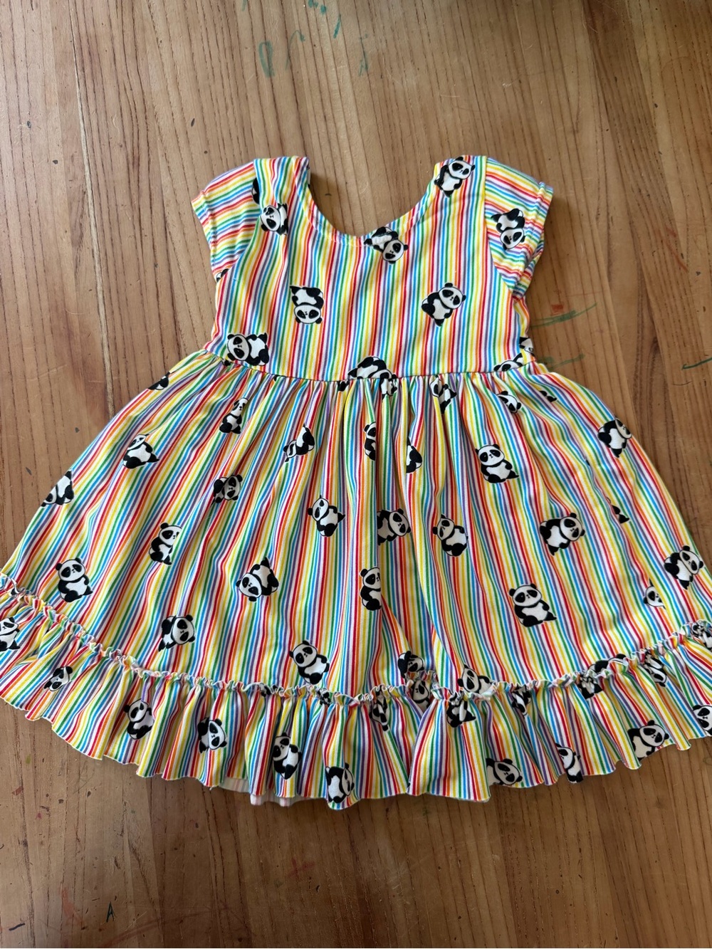 Rainbow Stripe Panda Print Kids Dress - Multicolor